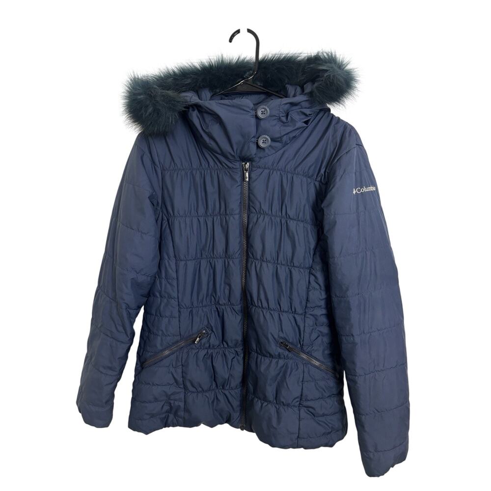 Columbia Navy Fur Hooded Puffer Jacket Coat Medium Thermal Coil